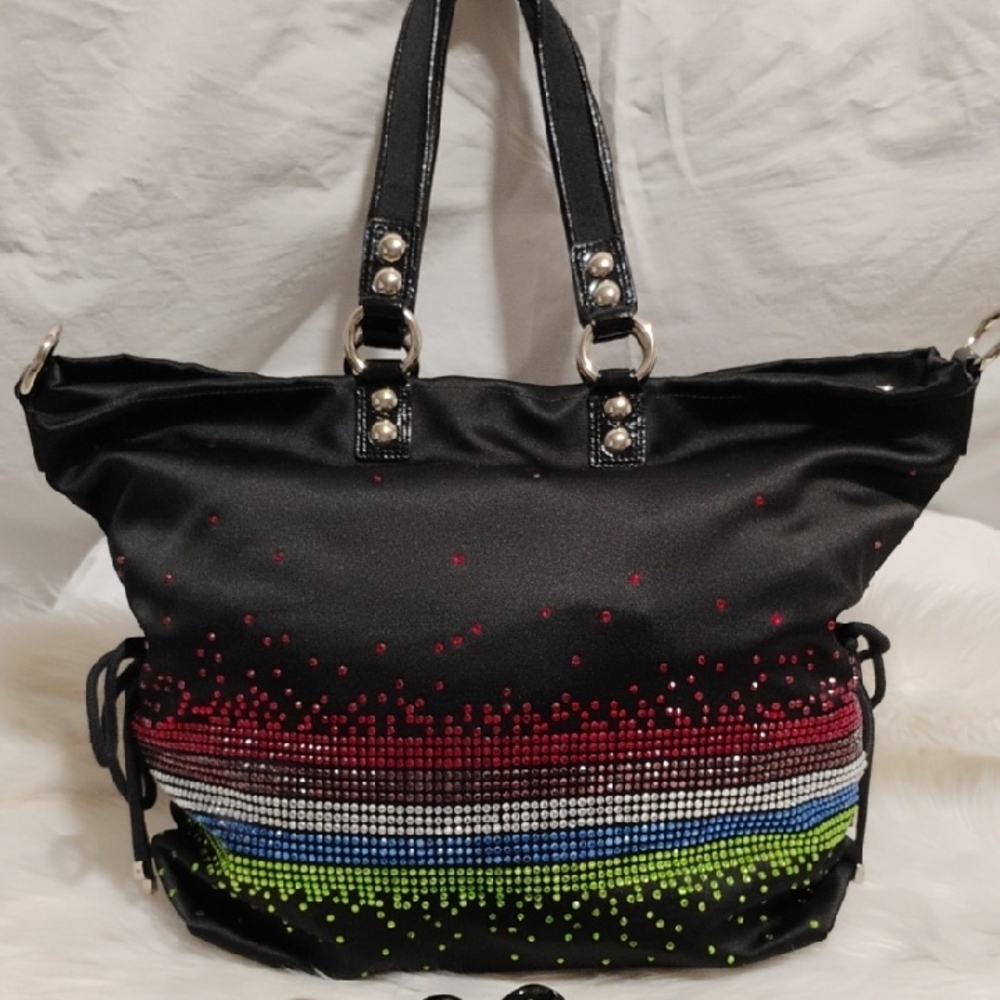 Auth Coach XL Black Multicolor Sequin Spotlight Tote W Strap & Hangtag - Picture 6 of 16